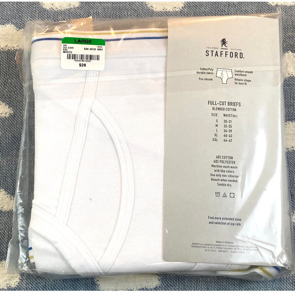 Stafford Full Cut Briefs 6/PKNew in Pkg White L 36-39 - Picture 3 of 3
